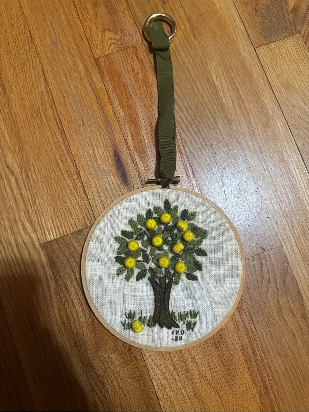 Hand-Embroidered Lemon Tree Hoop Wall Art - Yellow & Green
